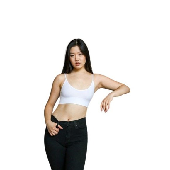 Diona J Low Back Bra Comfort V Neck Cami Crop Low Back Workout Tops Women White - Picture 1 of 10